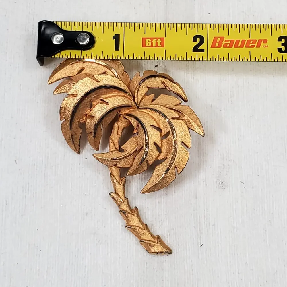 Palm Tree Brooch Beachy Tropical Vacation Textured Unsigned MCM 2.5